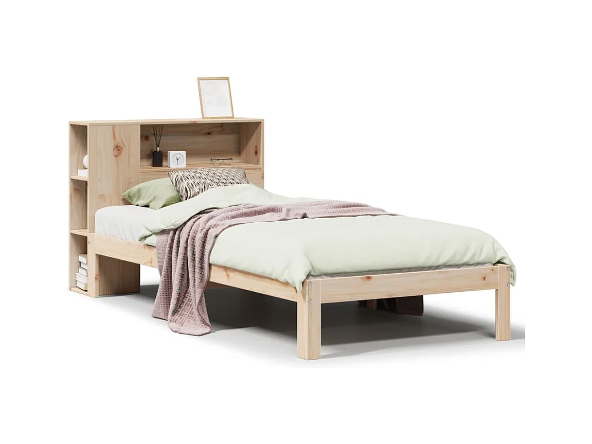 Lit bibliothèque sans matelas 90x190 cm bois de pin massif