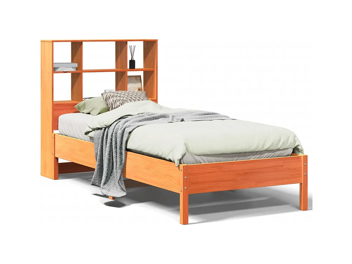 Lit bibliothèque sans matelas cire marron 90x190 cm pin massif