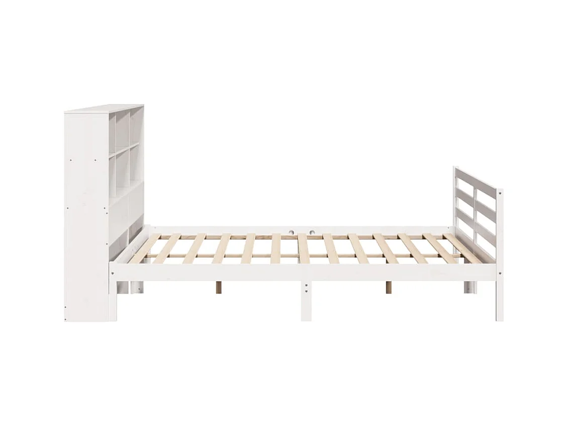 Lit bibliothèque sans matelas blanc 200x200 cm bois pin massif