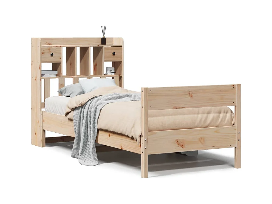 Lit bibliothèque sans matelas 90x190 cm bois de pin massif