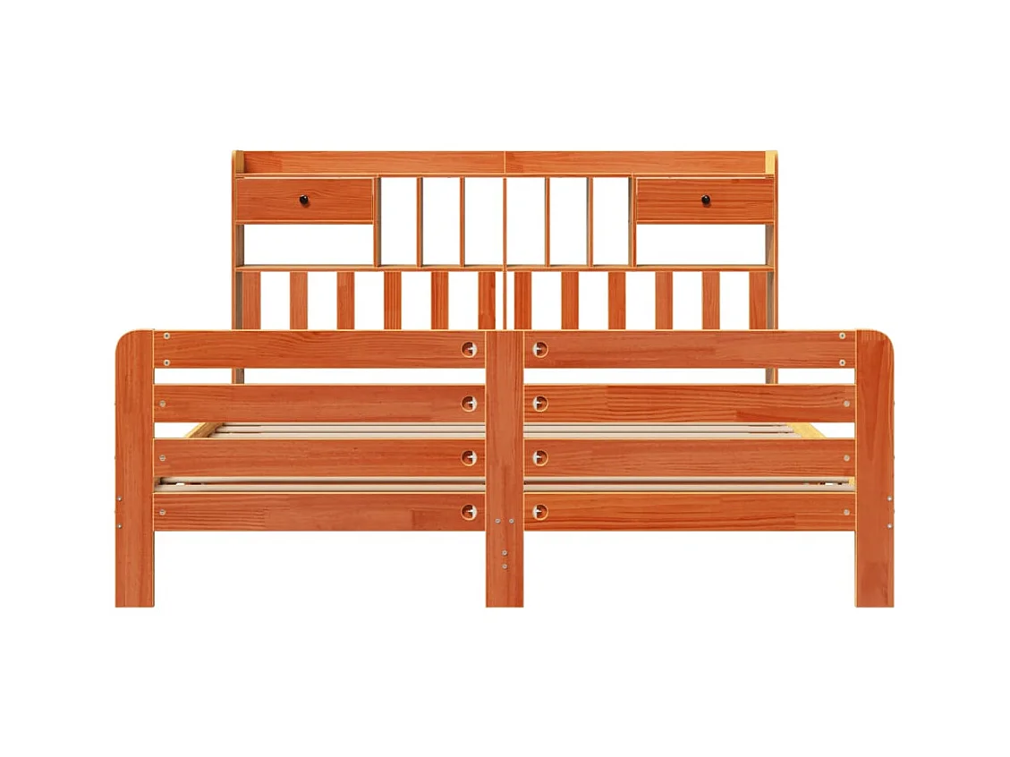 Lit bibliothèque sans matelas cire marron 200x200 cm pin massif