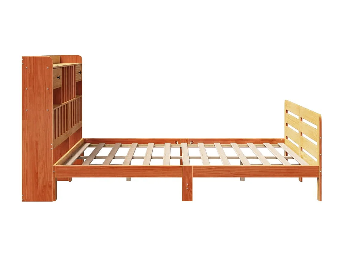 Lit bibliothèque sans matelas cire marron 200x200 cm pin massif