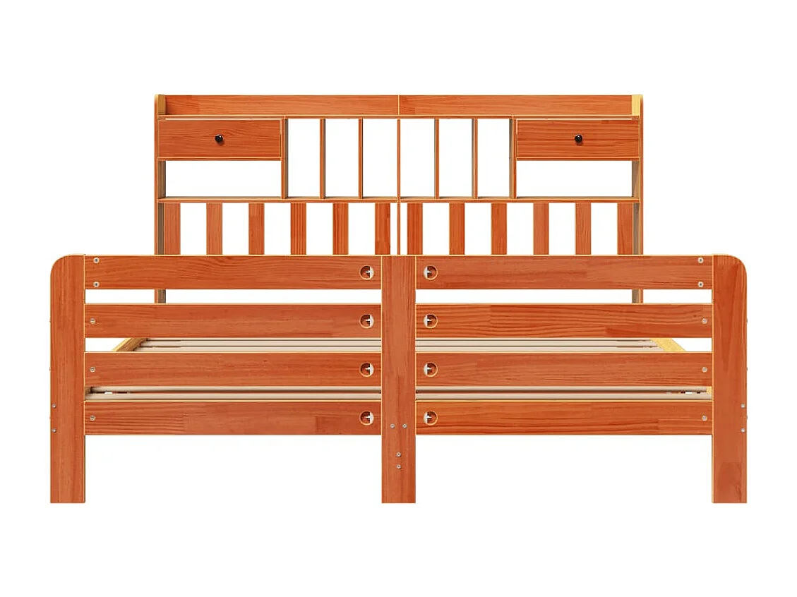 Lit bibliothèque sans matelas cire marron 200x200 cm pin massif