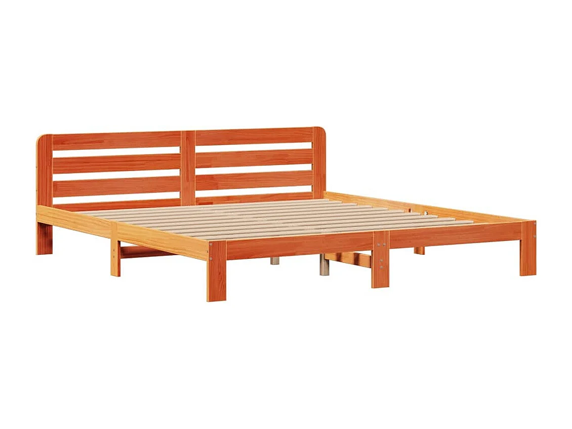 Lit bibliothèque sans matelas cire marron 200x200 cm pin massif