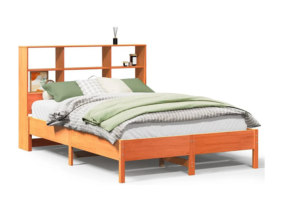 Letto Libreria senza Materasso Marrone Cera 140x190 cm in Pino
