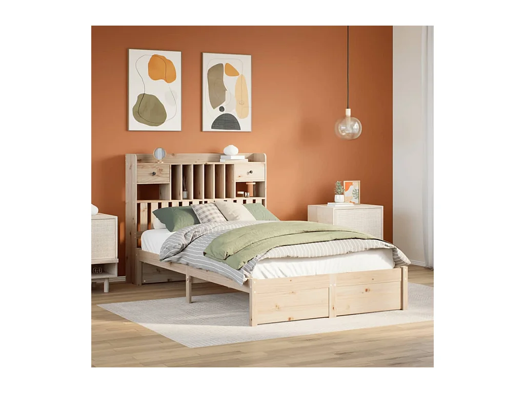 Lit bibliothèque sans matelas 135x190 cm bois de pin massif