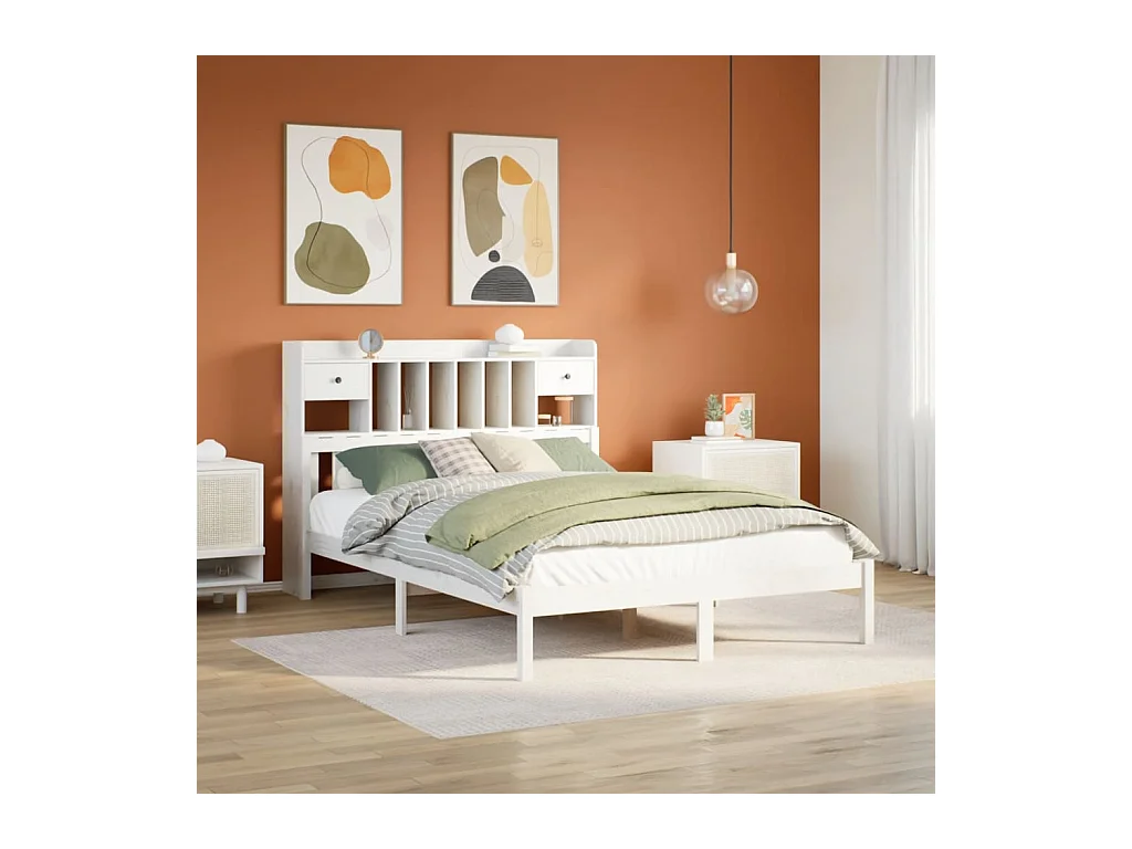 Letto Libreria senza Materasso Bianco 140x200 cm Legno di Pino