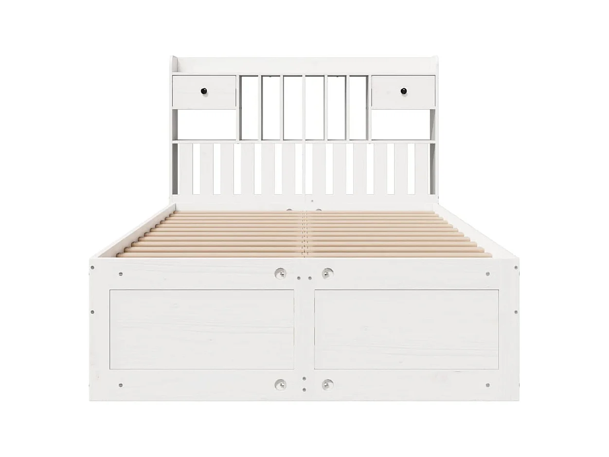 Lit bibliothèque sans matelas blanc 135x190 cm bois pin massif