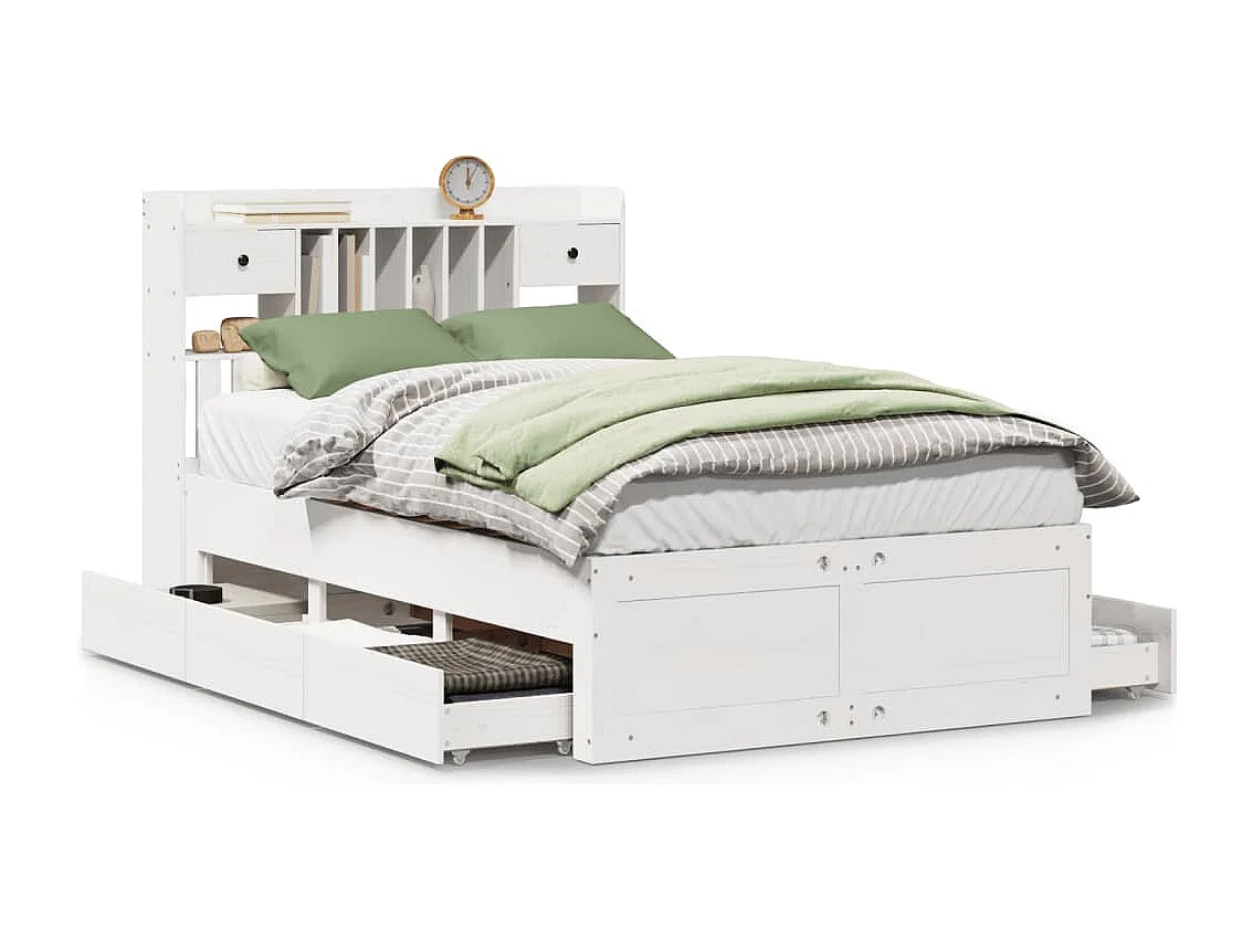 Lit bibliothèque sans matelas blanc 135x190 cm bois pin massif