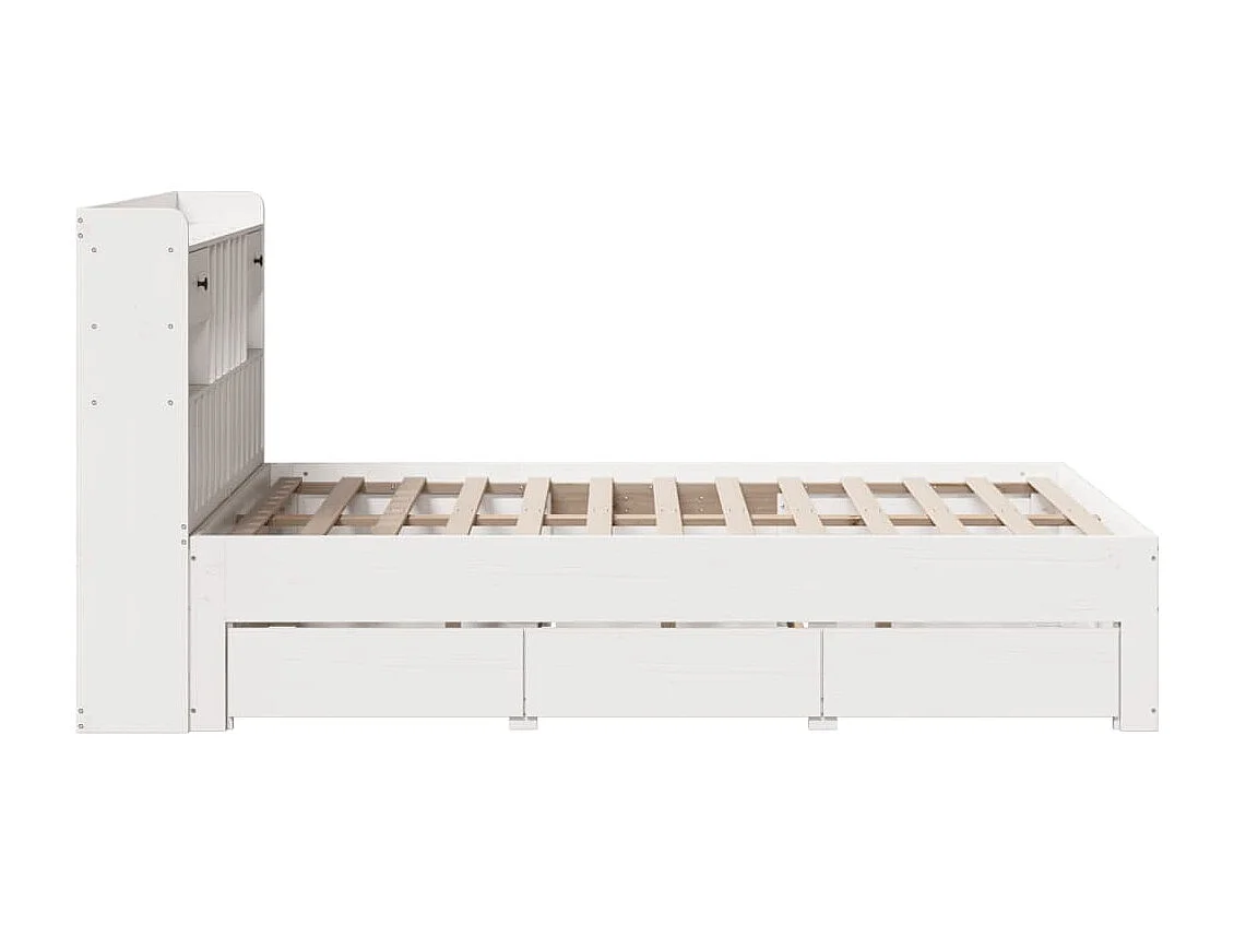 Lit bibliothèque sans matelas blanc 135x190 cm bois pin massif