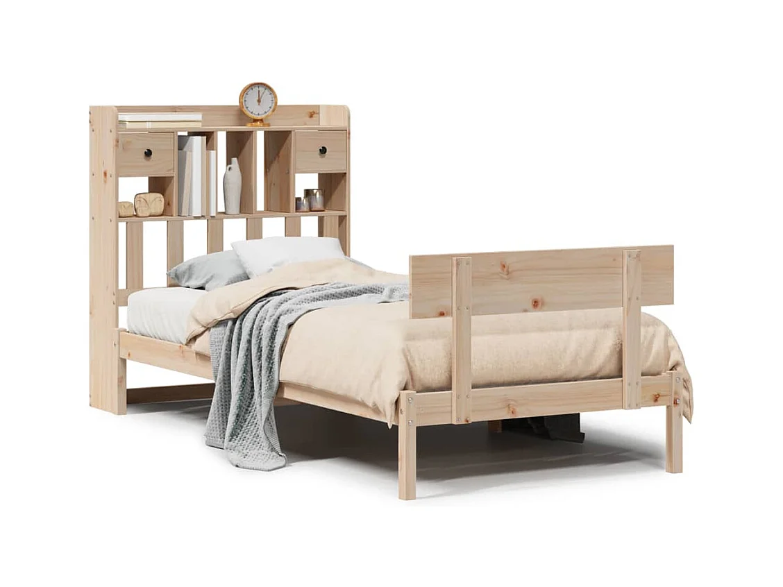 Lit bibliothèque sans matelas 90x200 cm bois de pin massif