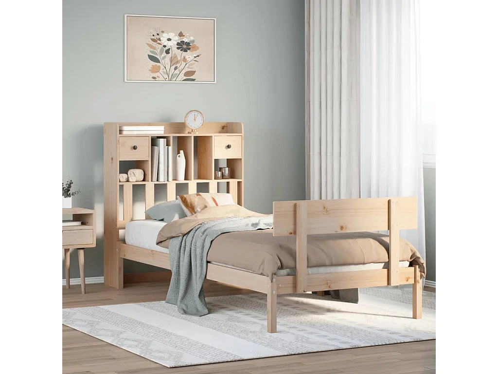 Bed met boekenkast zonder matras massief grenenhout 90x200 cm