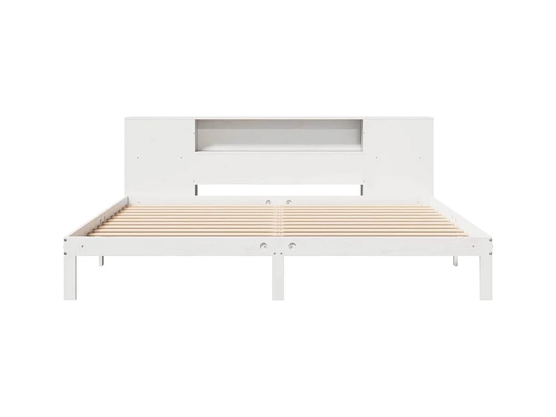 Lit bibliothèque sans matelas blanc 200x200 cm bois pin massif