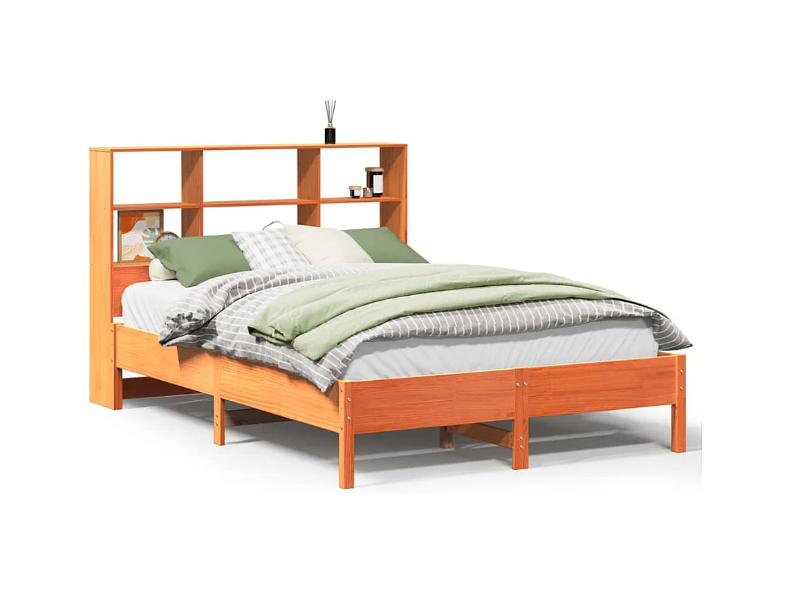 Lit bibliothèque sans matelas cire marron 140x200 cm pin massif