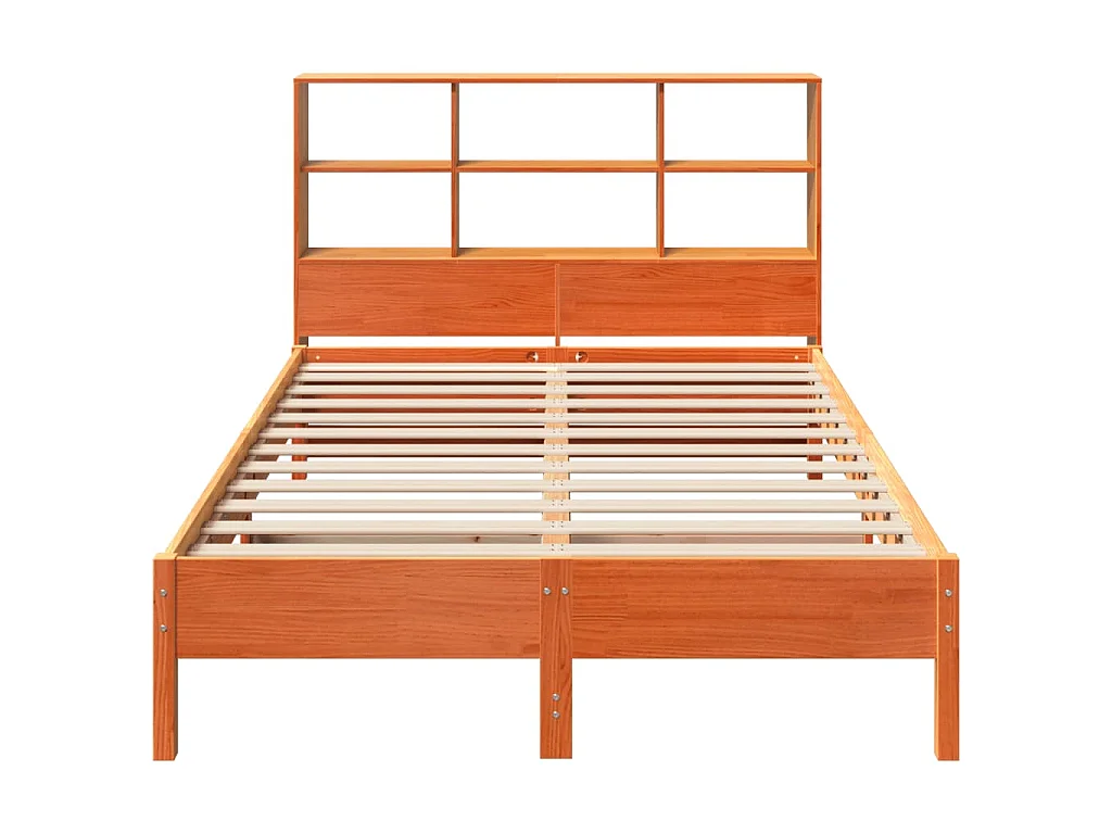 Letto Libreria senza Materasso Marrone Cera 140x200 cm in Pino