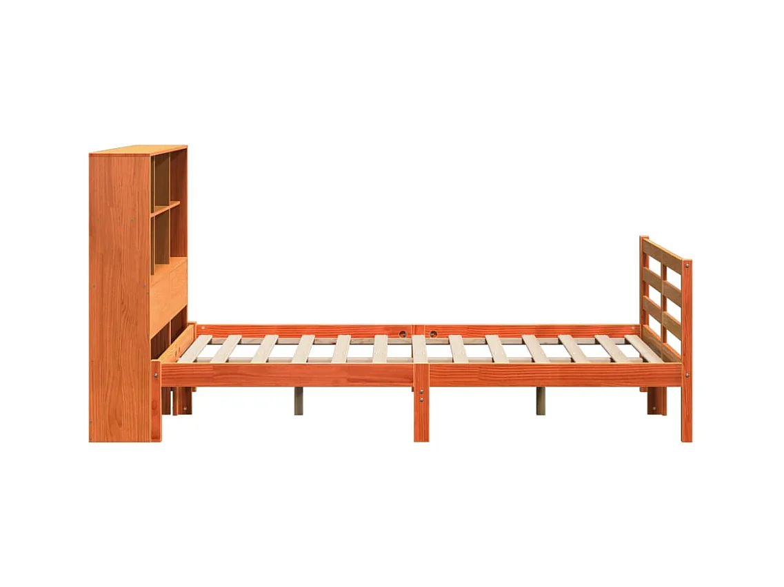 Lit bibliothèque sans matelas cire marron 120x190cm bois massif