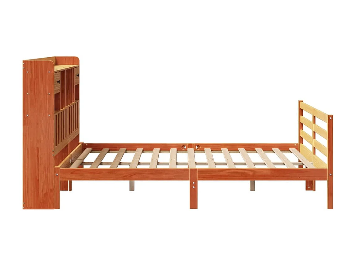 Massivholzbett mit Regal ohne Matratze Wachsbraun 140x200 cm