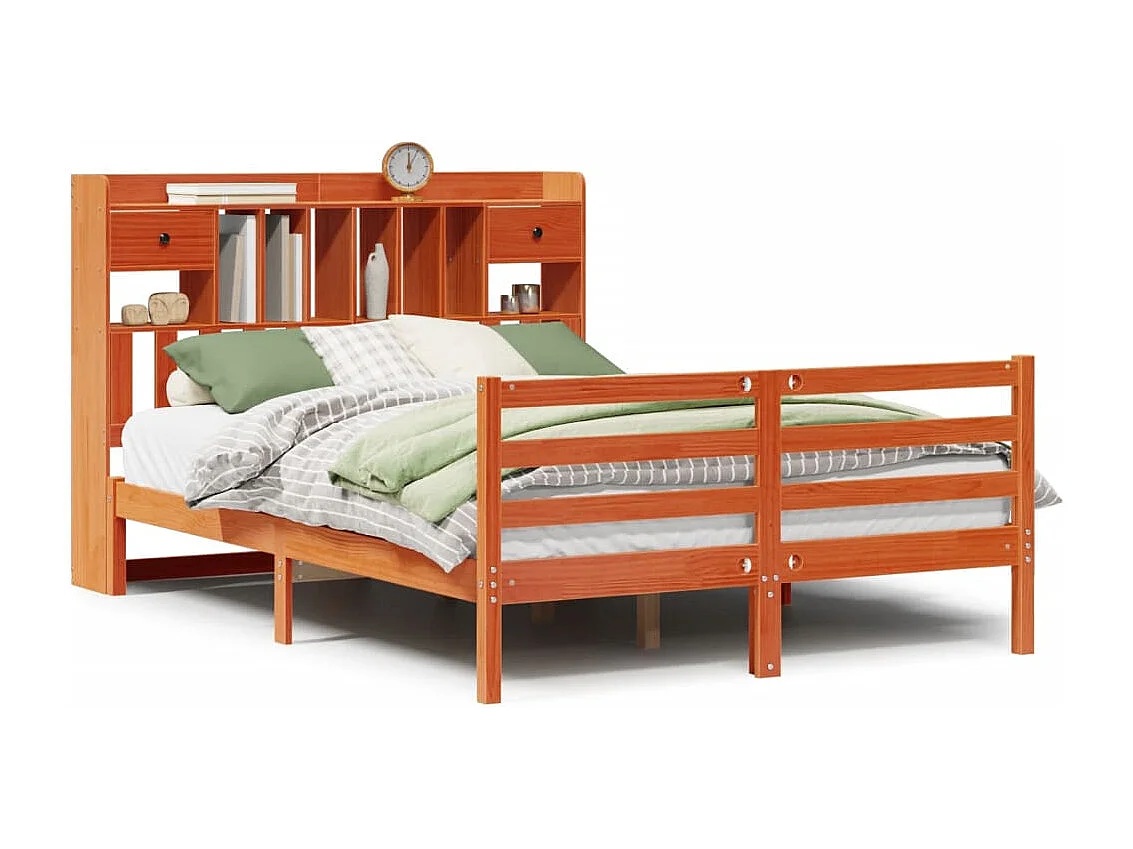 Lit bibliothèque sans matelas cire marron 140x200 cm pin massif