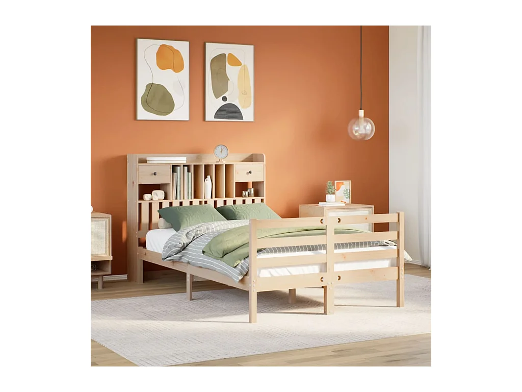 Cama com estante sem colchão 135x190 cm pinho maciço