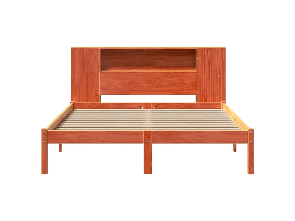 Lit bibliothèque sans matelas cire marron 135x190 cm pin massif