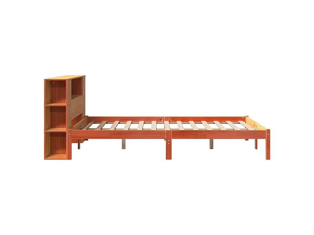 Lit bibliothèque sans matelas cire marron 135x190 cm pin massif