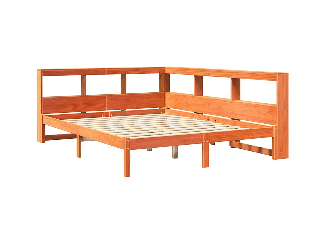 Lit bibliothèque sans matelas cire marron 150x200 cm pin massif