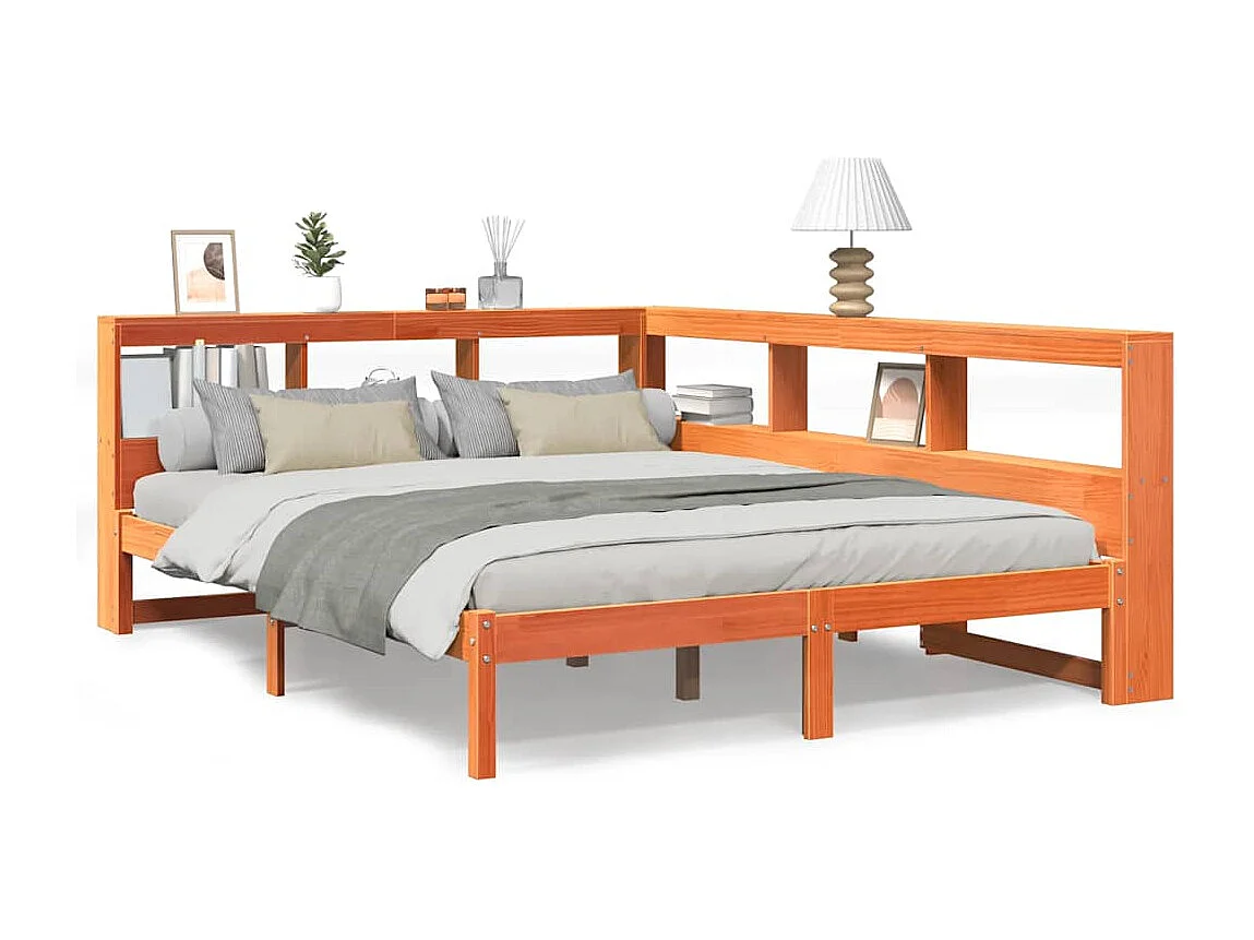 Cama con estantería sin colchón madera maciza marrón 150x200 cm