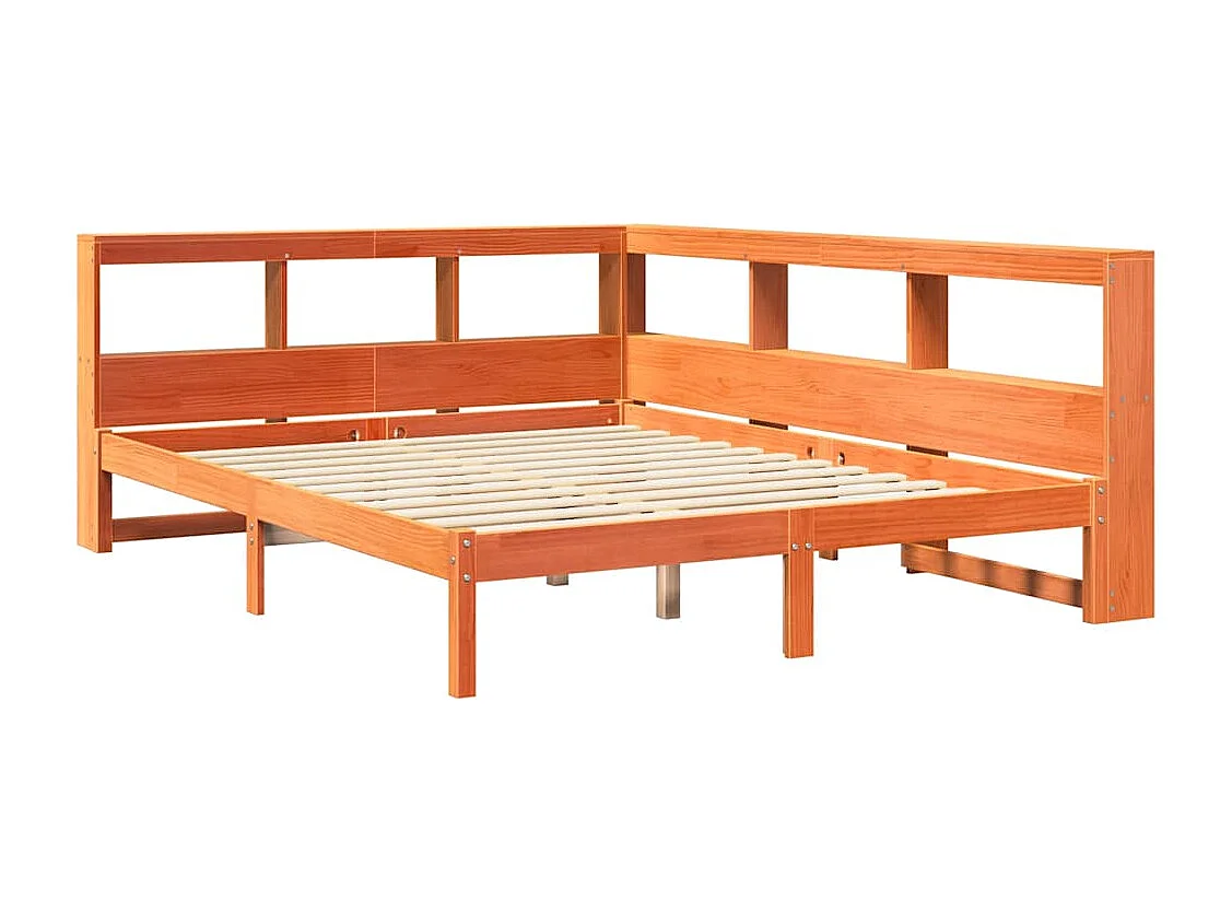 Cama con estantería sin colchón madera maciza marrón 150x200 cm