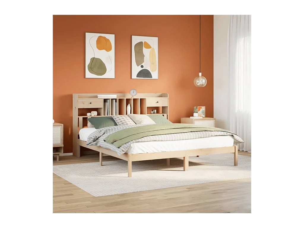 Massivholzbett mit Regal ohne Matratze 180x200 cm Kiefernholz