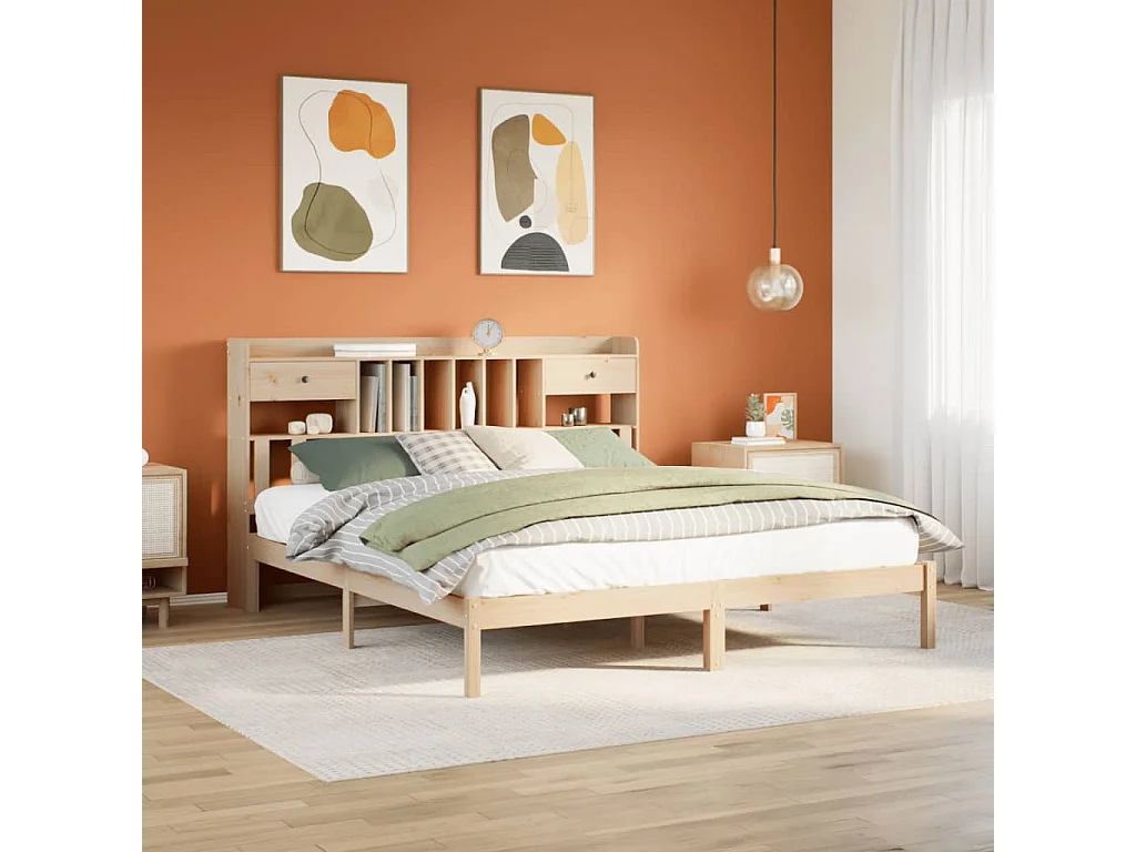 Bed met boekenkast zonder matras massief grenenhout 180x200 cm
