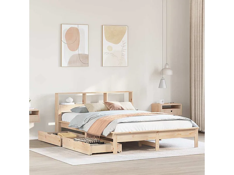 Bed met boekenkast zonder matras massief grenenhout 135x190 cm