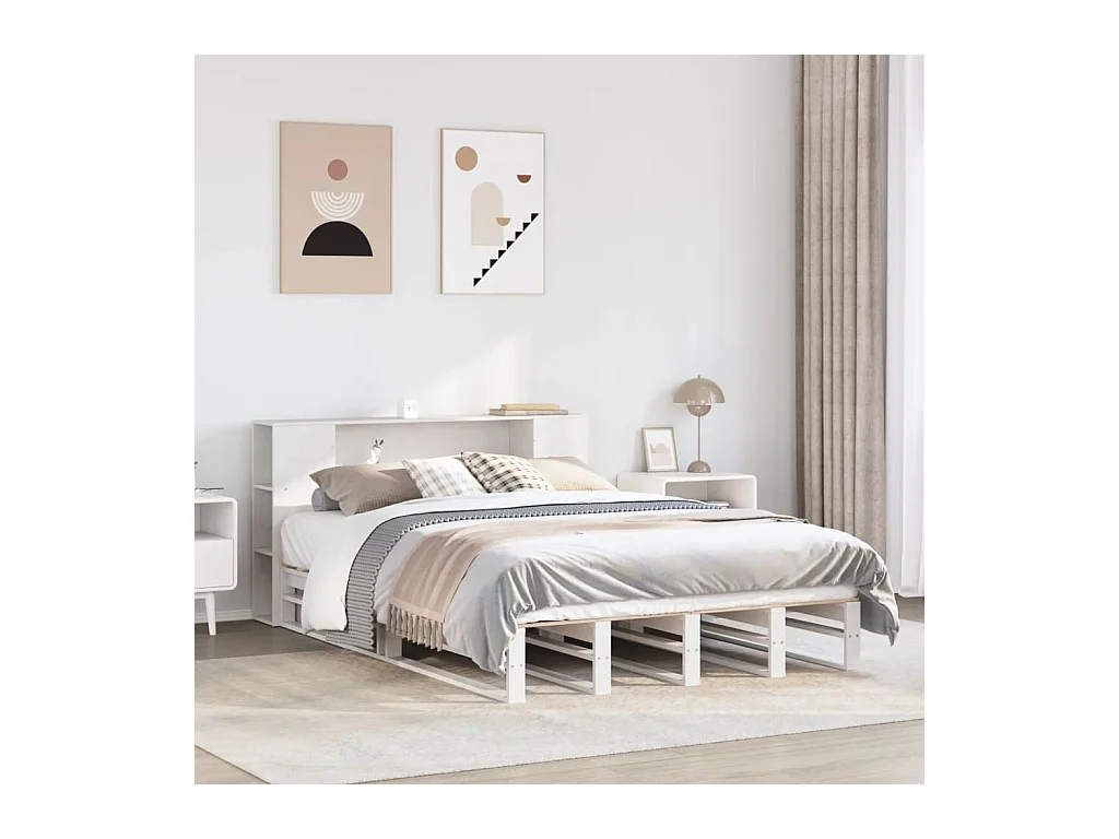 Lit bibliothèque sans matelas blanc 160x200 cm bois massif