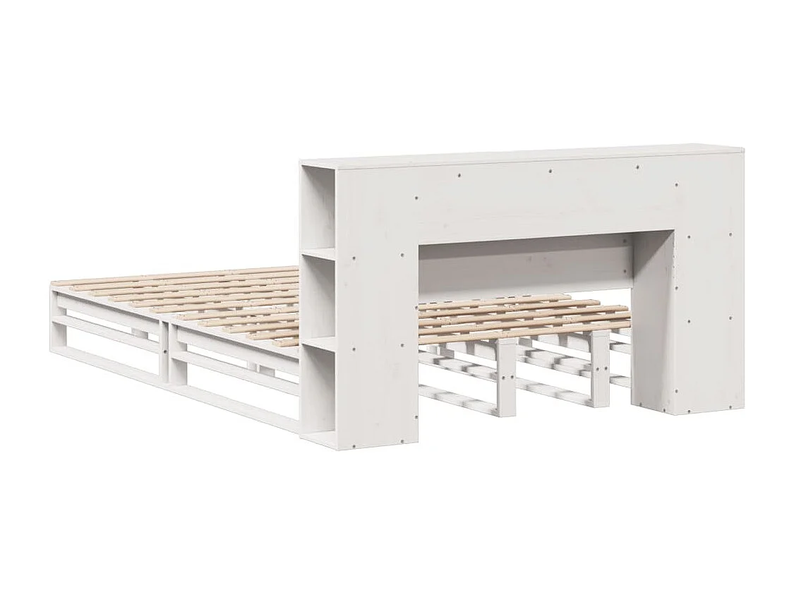 Cama con estantería sin colchón madera maciza blanca 160x200 cm