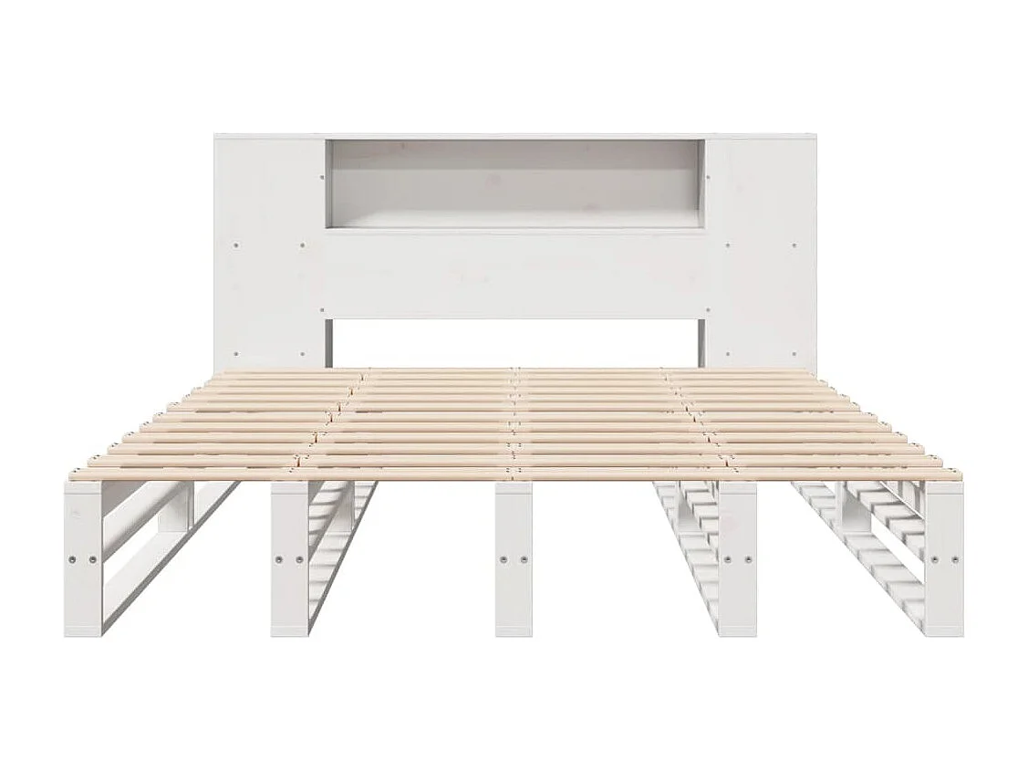 Massivholzbett mit Regal ohne Matratze Weiß 160x200 cm