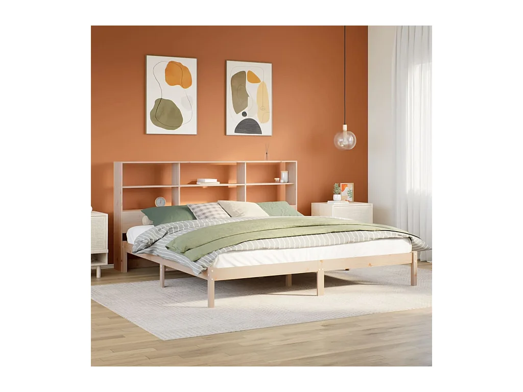 Massivholzbett mit Regal ohne Matratze 180x200 cm Kiefernholz