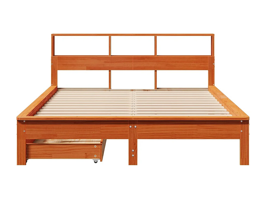 Lit bibliothèque sans matelas cire marron 140x200 cm pin massif
