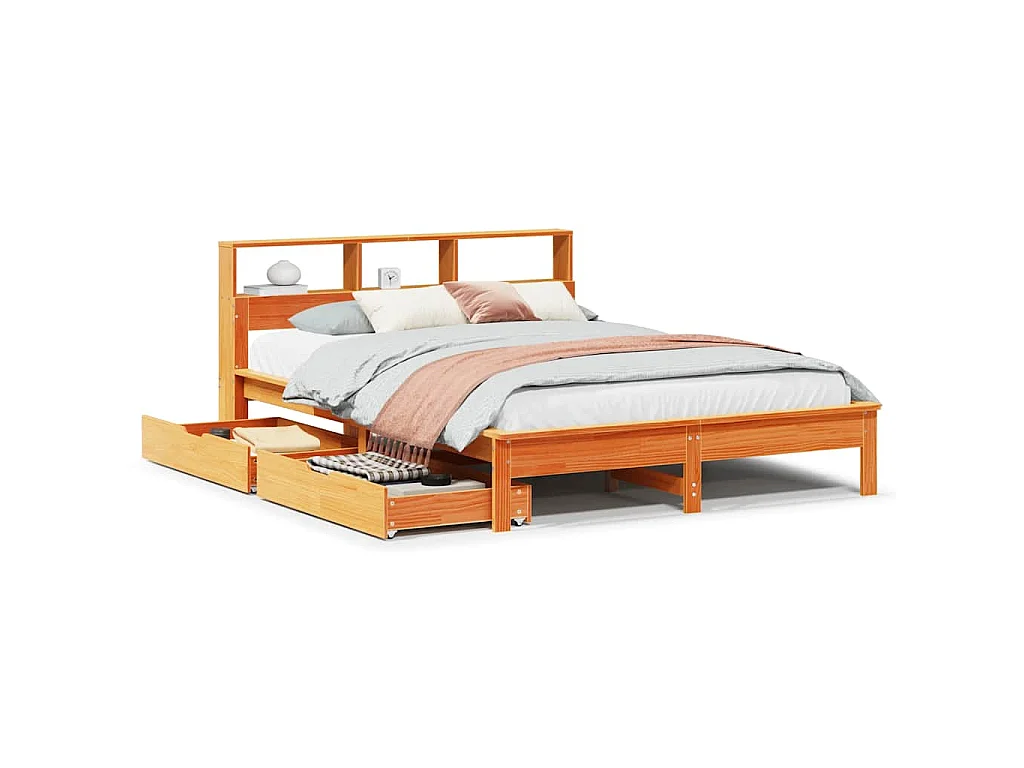 Cama con estantería sin colchón madera maciza marrón 140x200 cm
