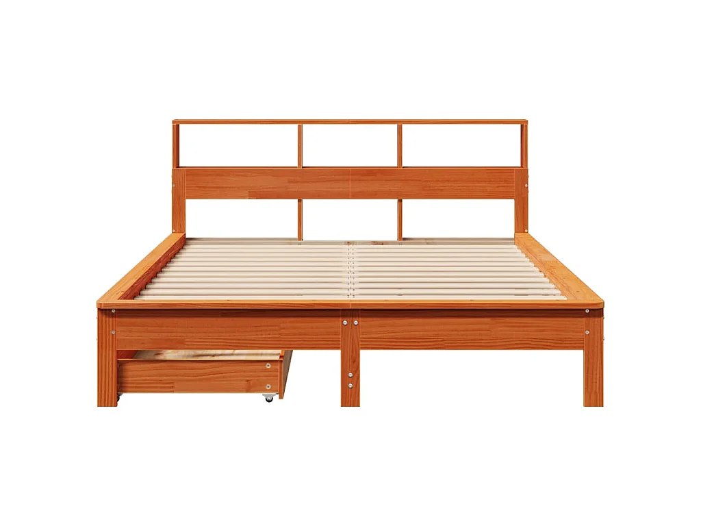 Cama con estantería sin colchón madera maciza marrón 140x200 cm