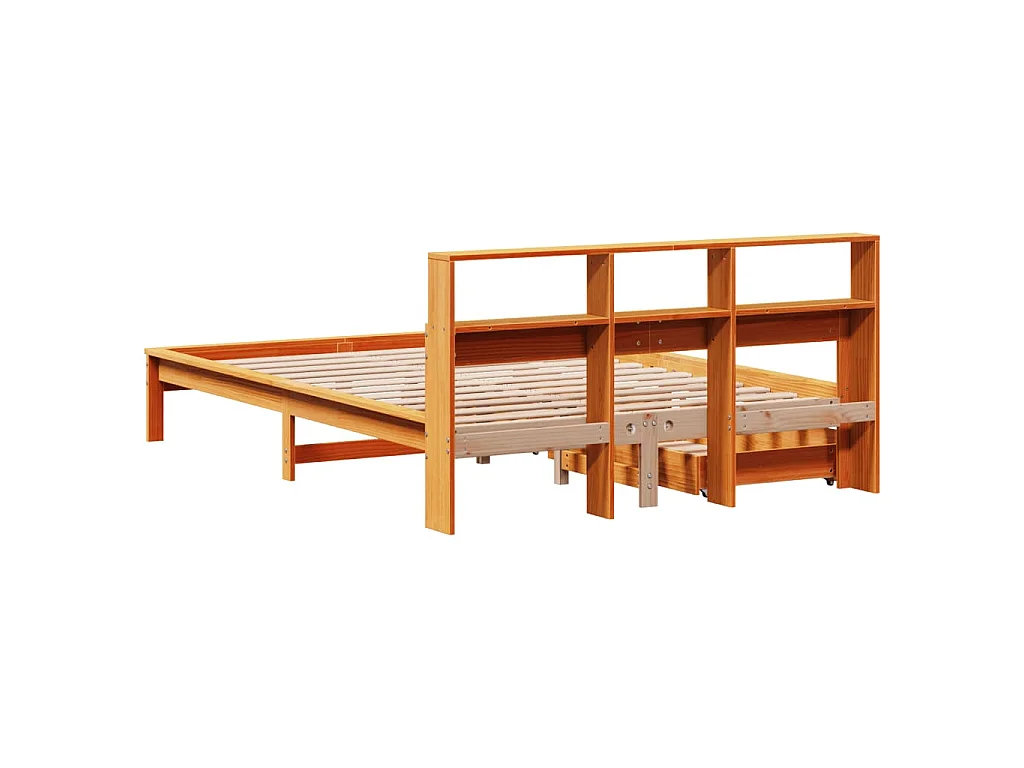 Cama con estantería sin colchón madera maciza marrón 140x200 cm