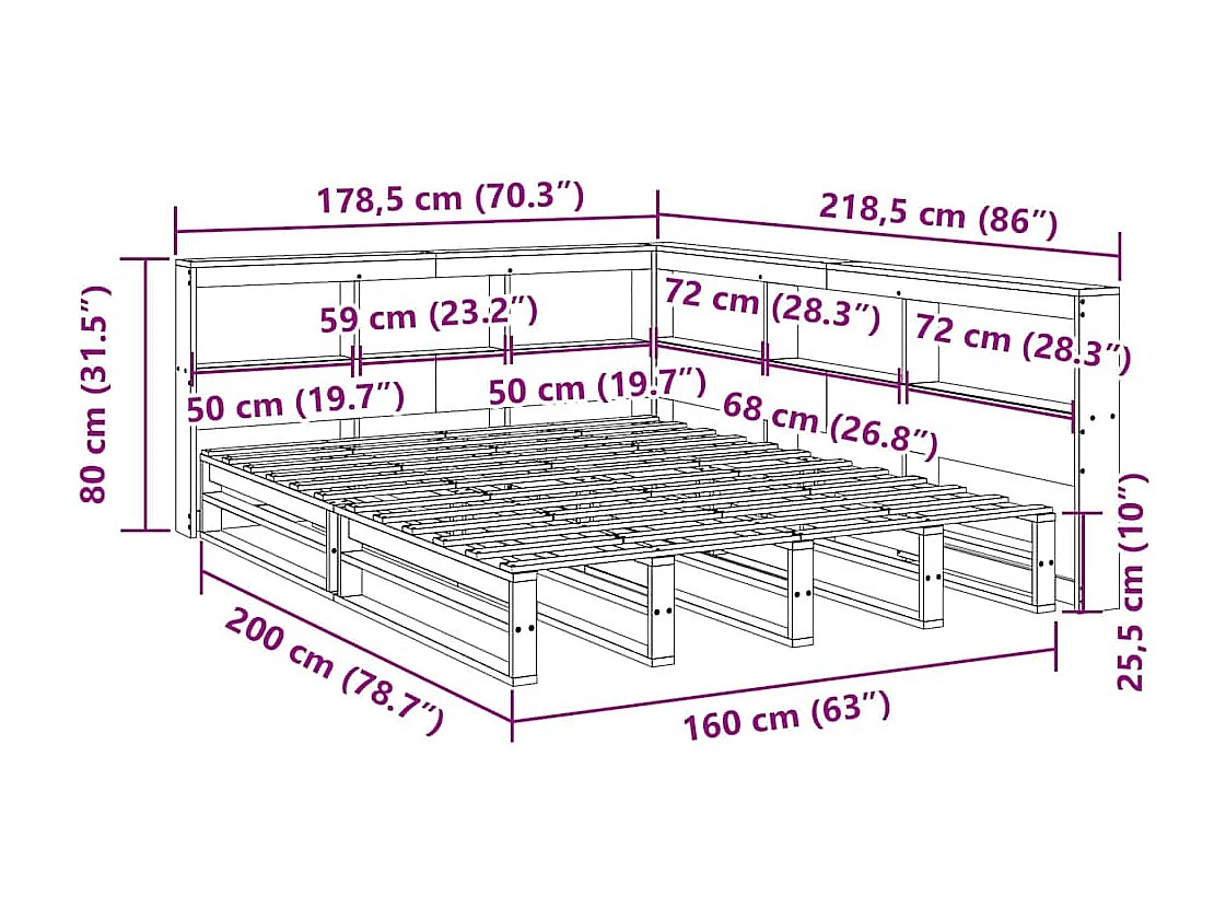 Cama com estante sem colchão 160x200 cm pinho maciço