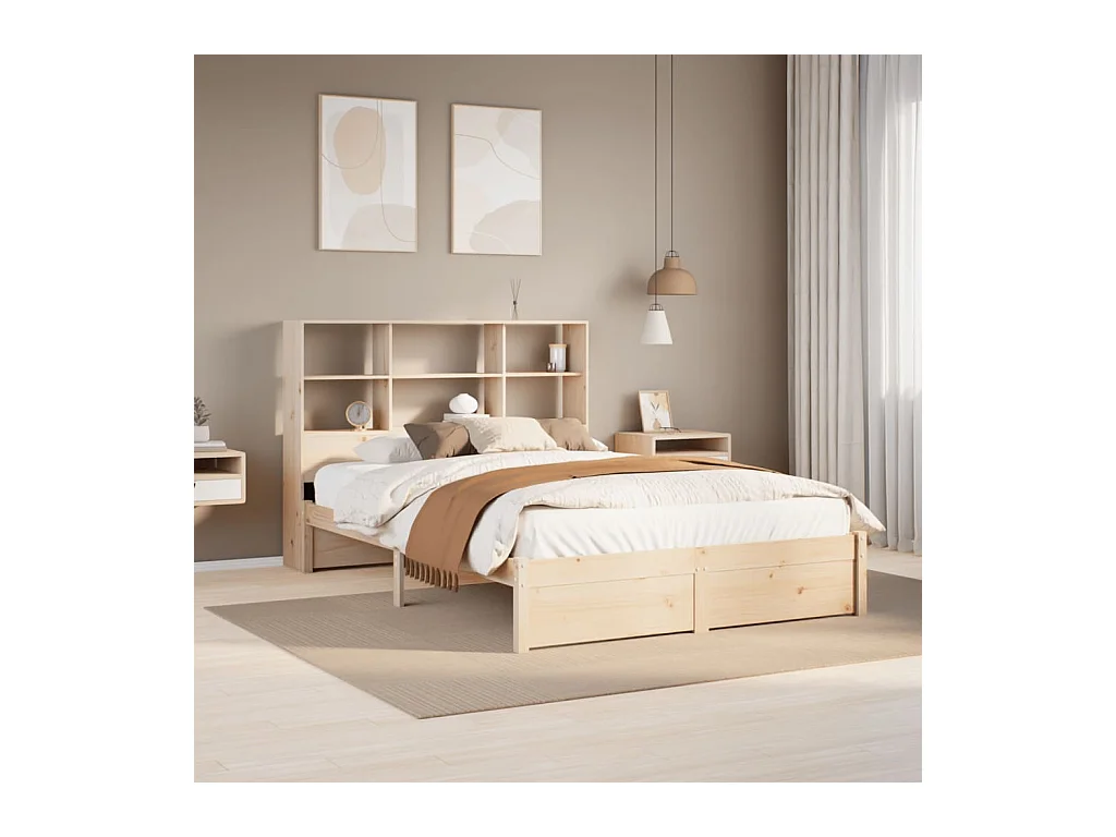 Lit bibliothèque sans matelas 140x200 cm bois massif de pin