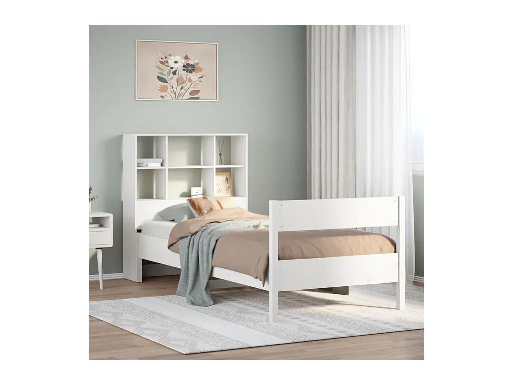 Letto Libreria senza Materasso Bianca 90x200 cm Legno di Pino