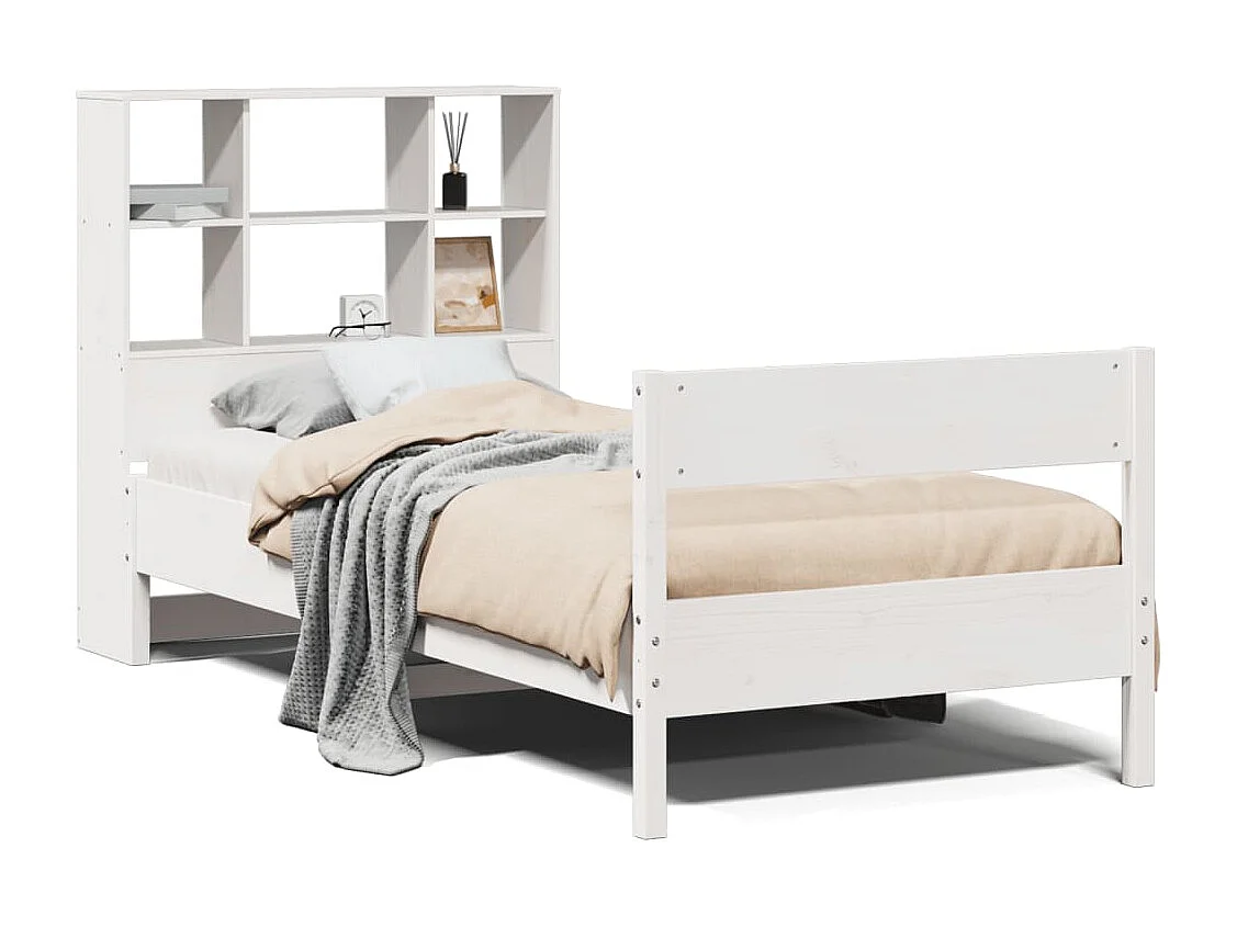 Cama com estante sem colchão 90x200 cm pinho maciço branco