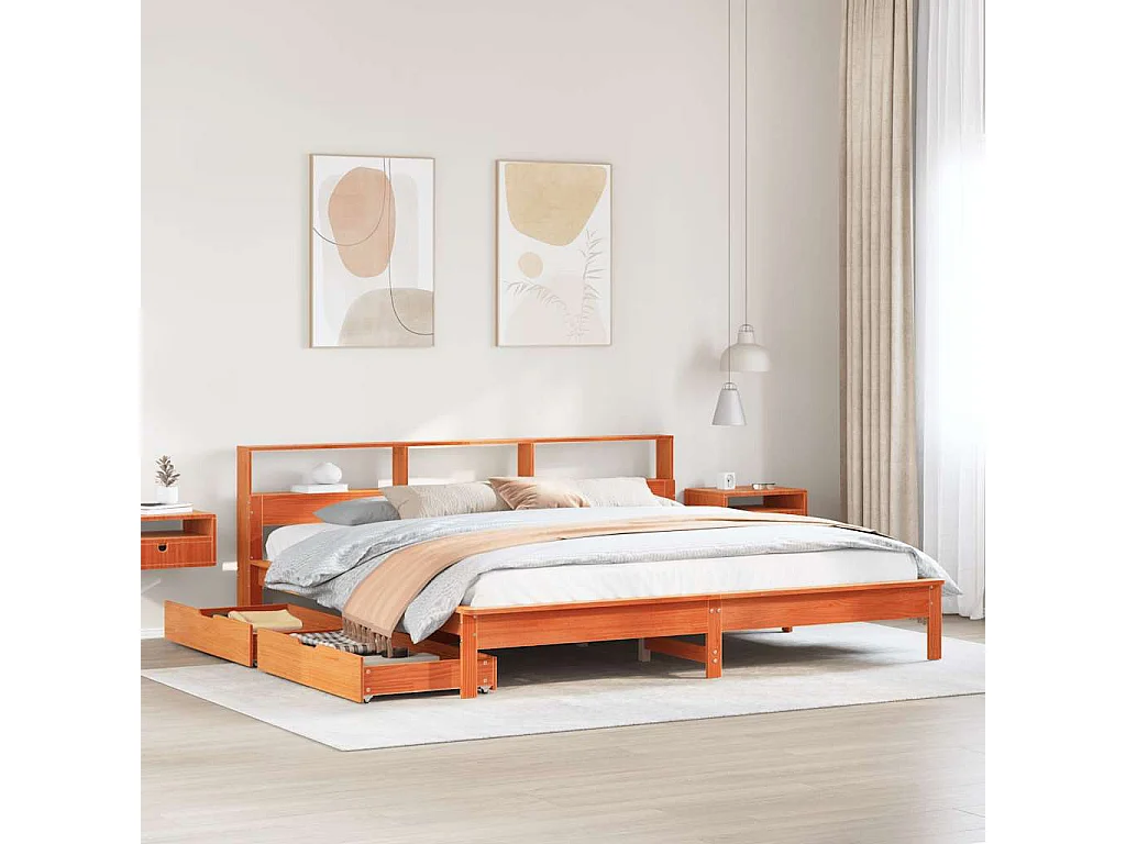 Letto Libreria senza Materasso Marrone Cera 180x200 cm in Pino