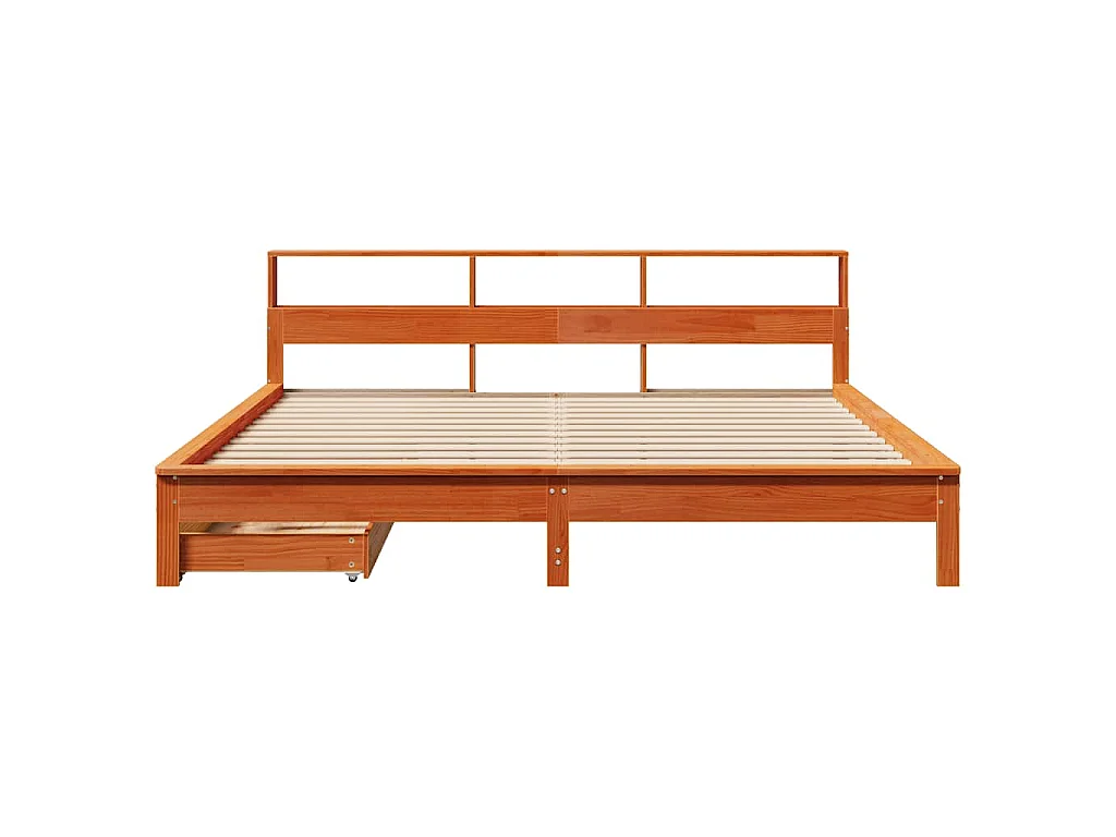 Cama con estantería sin colchón madera maciza marrón 180x200cm