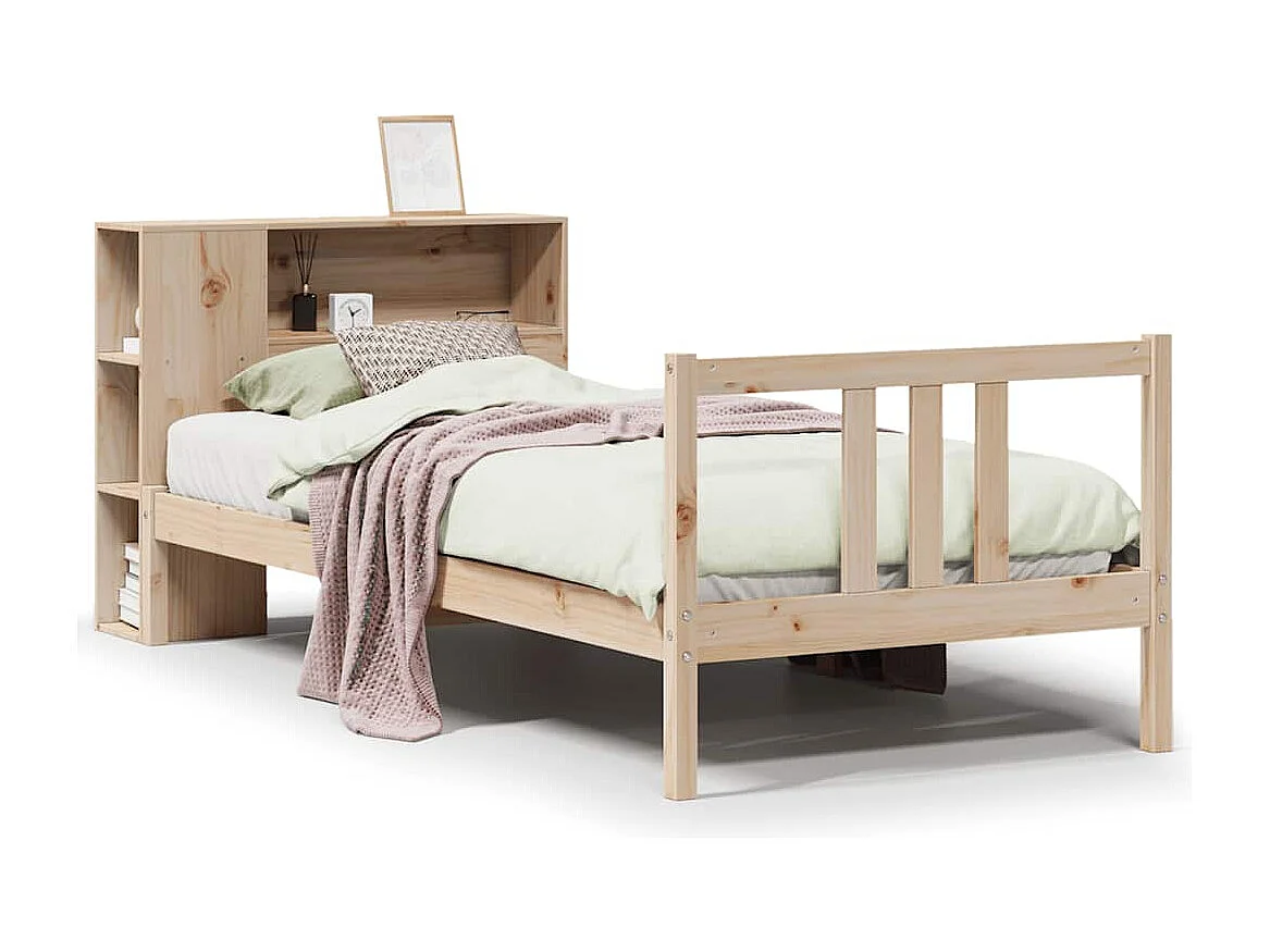 Giroletto con Libreria senza Materasso 75x190 cm in Legno Pino