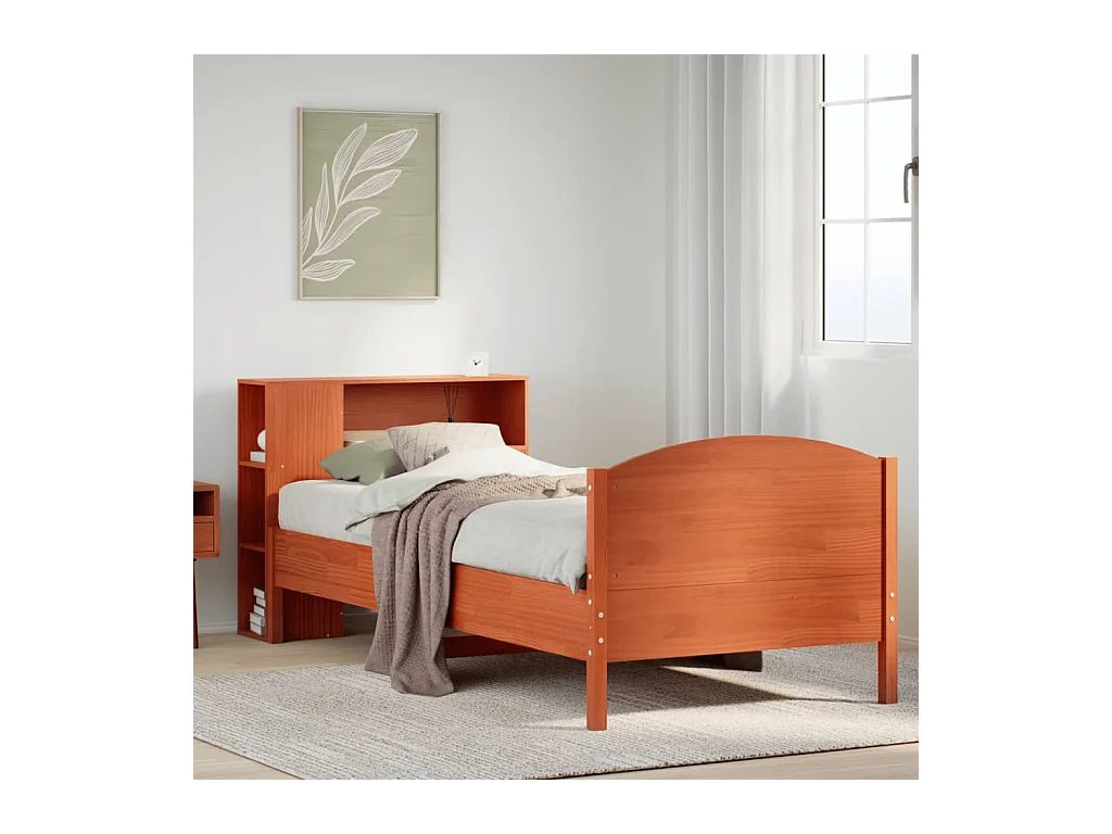 Lit bibliothèque sans matelas cire marron 75x190 cm pin massif