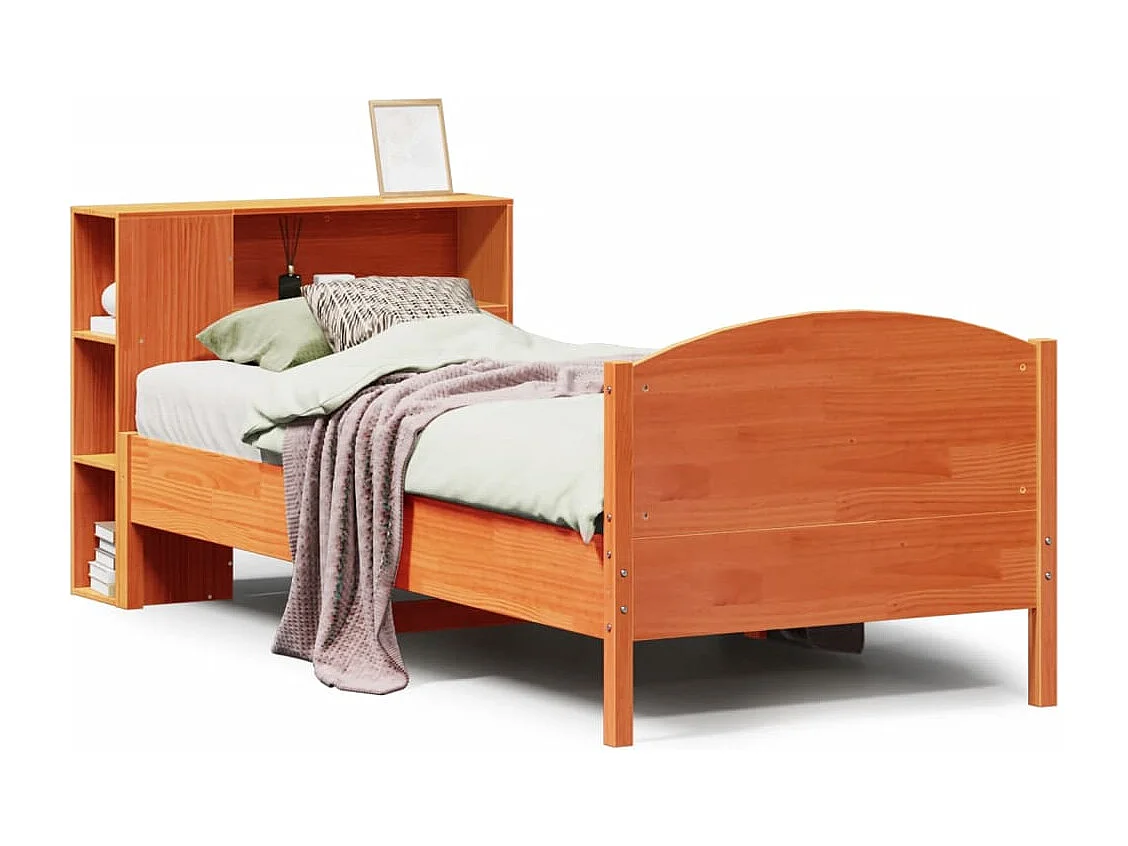 Letto Libreria senza Materasso Marrone Cera 75x190 cm in Pino