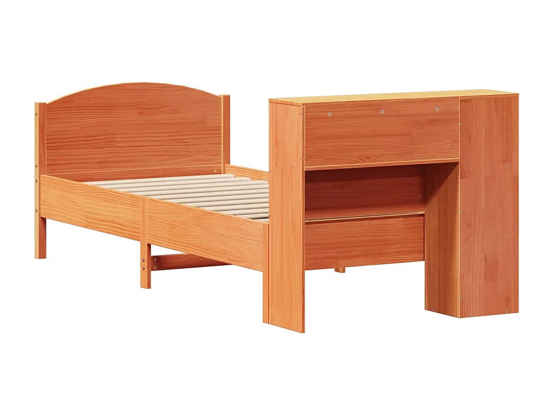 Letto Libreria senza Materasso Marrone Cera 75x190 cm in Pino