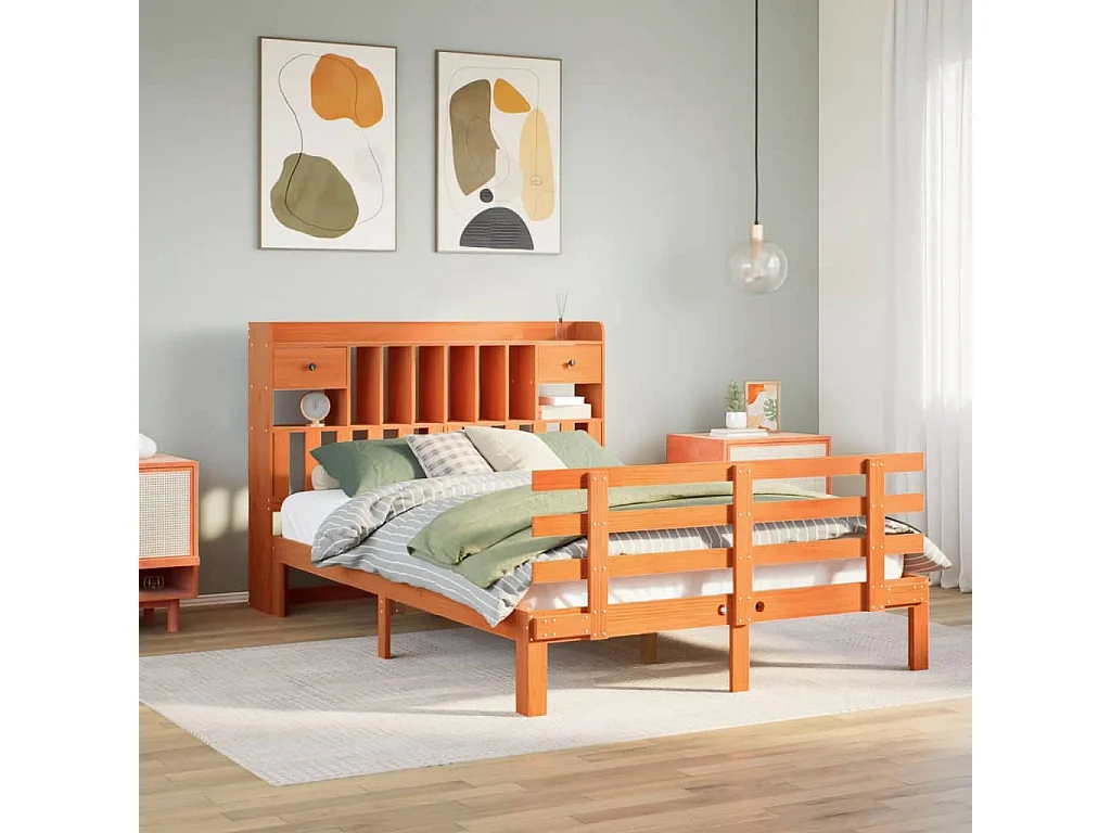 Cama com estante sem colchão 140x200 cm pinho maciço